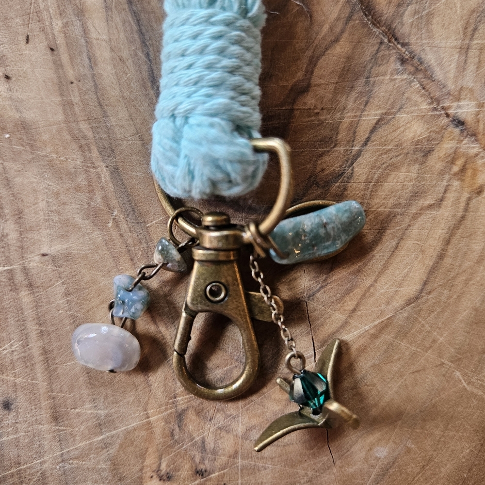 Only 1! Handmade Bohemian Origami Crane + Jasper Macrame Keychain / Phone Charm